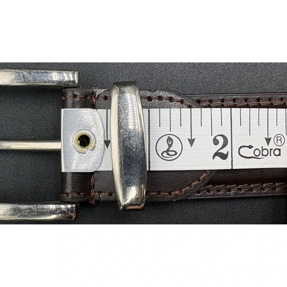 Brown Leather Genuine Belt Men's Sz 36 Silver Buckle Mahogany Brown GUC